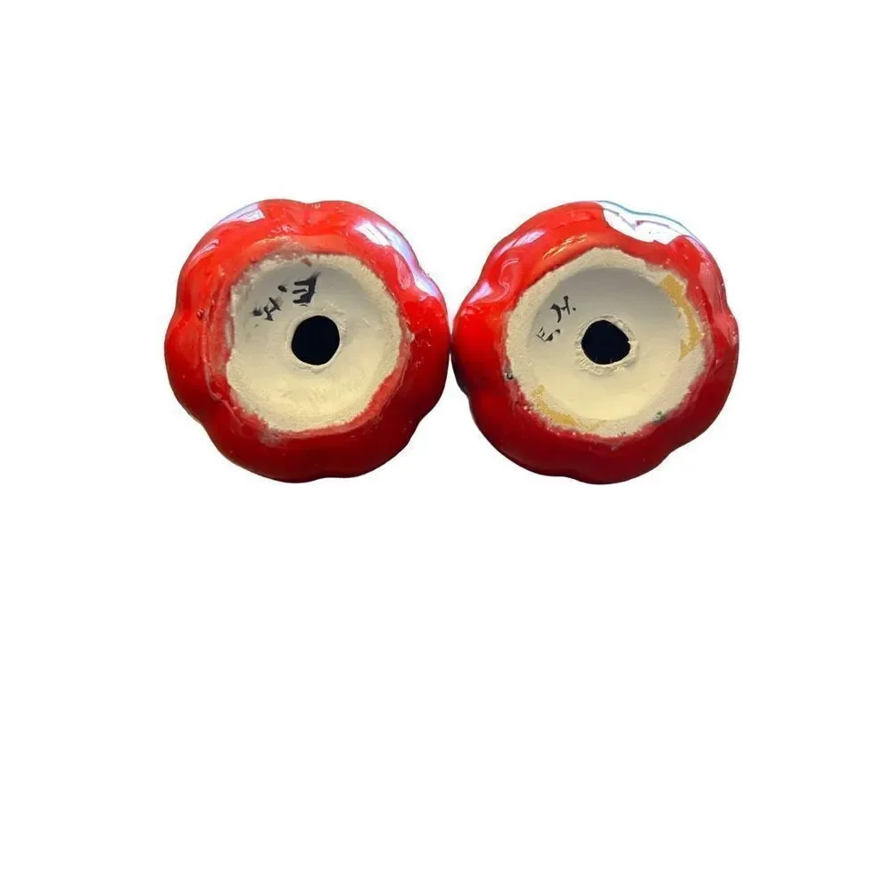 Vintage ceramic red apple salt pepper shakers EUC needs stoppers EH